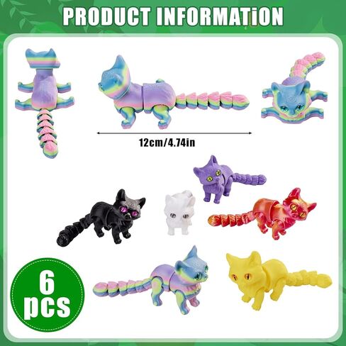 6 PCS Colorful 3D Printed Cat Fidget 3D Print Animals Fidget Toys Decor Stress Relief for Adults Kids, Perfect Desk Pets for Kids Classroom in Saudi Arabia