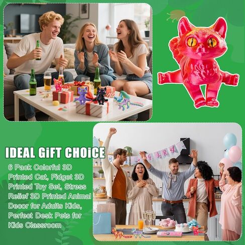 6 PCS Colorful 3D Printed Cat Fidget 3D Print Animals Fidget Toys Decor Stress Relief for Adults Kids, Perfect Desk Pets for Kids Classroom in Saudi Arabia