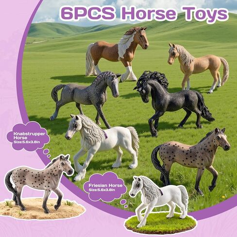6PCS 6" Large Horse Figurines Farm Animal Toys for Girls Boys, Realistic Farm Animals Figurines Learning Toys for Toddlers, Horse Party Favors Birthday Gift Cake Toppers for Kids in Kuwait
