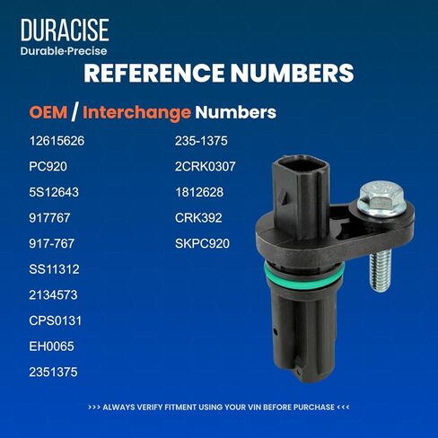 DURACISE Crankshaft Position Sensor Compatible with 2010-2020 Chevrolet Equinox, Traverse, Impala, Malibu & 2011-2017 Buick Enclave, LaCrosse & 2010-2019 Cadillac CTS, SRX & GMC Terrain, OEM #12615626 in Kuwait