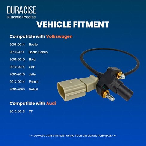 DURACISE Crankshaft Position Sensor Compatible with 2005-2018 VW Jetta, 2010-2014 Golf, 2006-2014 Beetle, 2012-2014 Passat, 2005-2010 Bora, 2006-2009 Rabbit & 2012-2013 Audi TT | 2.5L | OEM 07K906433B in Kuwait