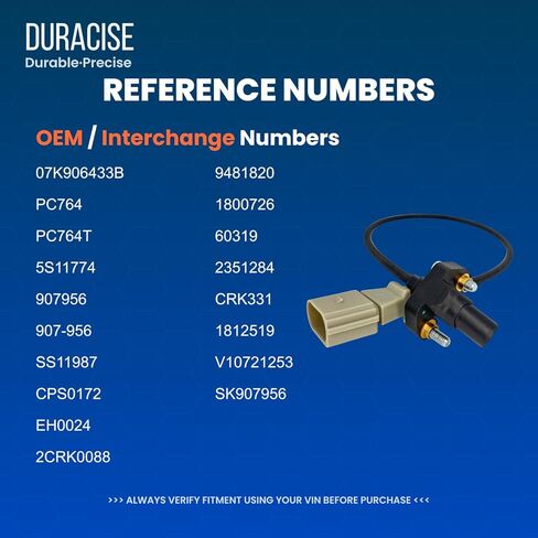 DURACISE Crankshaft Position Sensor Compatible with 2005-2018 VW Jetta, 2010-2014 Golf, 2006-2014 Beetle, 2012-2014 Passat, 2005-2010 Bora, 2006-2009 Rabbit & 2012-2013 Audi TT | 2.5L | OEM 07K906433B in Kuwait