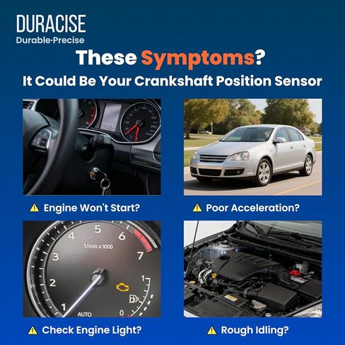 DURACISE Crankshaft Position Sensor Compatible with 2005-2018 VW Jetta, 2010-2014 Golf, 2006-2014 Beetle, 2012-2014 Passat, 2005-2010 Bora, 2006-2009 Rabbit & 2012-2013 Audi TT | 2.5L | OEM 07K906433B in Kuwait