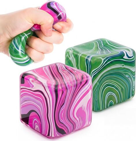 2 Pcs Stress Cube Bulk Swirl Ice Cube Stress Ball for Adults Anxiety Relief Soft Squeeze Sensory Square Ball for ADHD Prizes Goodie Bag Stuffers Party Favors(Purple, Pink) in Kuwait