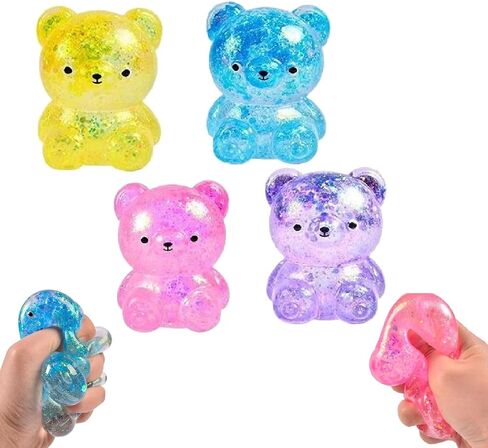 4PCS Glitter Bear Stress Ball – Sugar Bear Squishies, Stress Relief Slow Rise Stress Relief Fidget Toys for Adults in Saudi Arabia