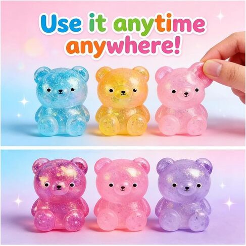 4PCS Glitter Bear Stress Ball – Sugar Bear Squishies, Stress Relief Slow Rise Stress Relief Fidget Toys for Adults in Saudi Arabia