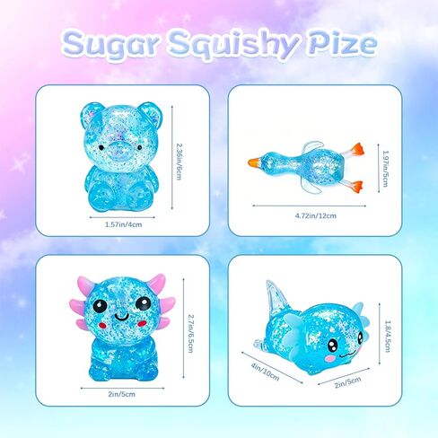 4 Pack Sugar Squishy, Squishy Fidget Toys Glitter Squeeze Toys , Stress Relief Sensory Toy Bear Axolotl & Duck Squishy Toys, Gel Stress Balls for Adults & Kids, Birthday Gifts Party Favors in Saudi Arabia