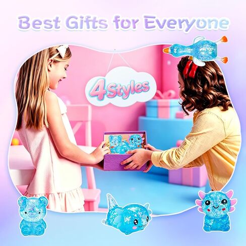 4 Pack Sugar Squishy, Squishy Fidget Toys Glitter Squeeze Toys , Stress Relief Sensory Toy Bear Axolotl & Duck Squishy Toys, Gel Stress Balls for Adults & Kids, Birthday Gifts Party Favors in Saudi Arabia
