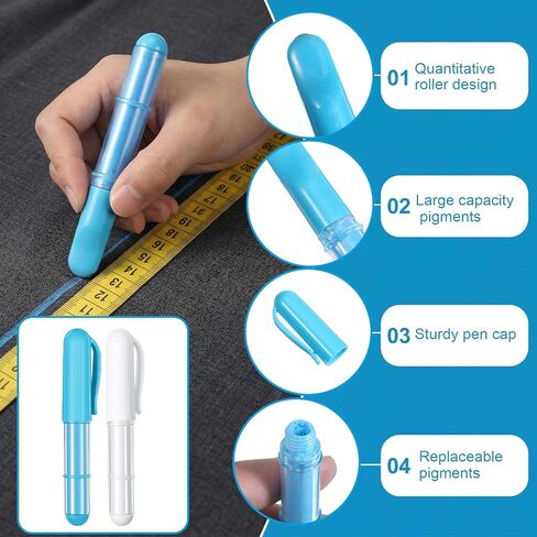 2Pcs Fabric Chalk for Sewing, Chalks Pencils for Sewings, Sewing Chalk for Fabric, Wipeable and Washable Markers for Cloth, Leather(Blue, White) in Saudi Arabia