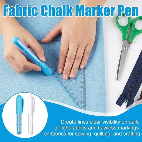 2Pcs Fabric Chalk for Sewing, Chalks Pencils for Sewings, Sewing Chalk for Fabric, Wipeable and Washable Markers for Cloth, Leather(Blue, White) in Saudi Arabia