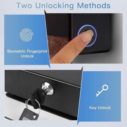 Biometric Hidden Gun Safe fits 2 pistols,Quick Access Hidden Gun Storage with Movable Bracket and Magazine,Wall Mount Gun Safe for Secure Firearm Storage with Fingerprint, Key Access(18.8 inch) in Kuwait
