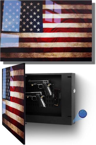Biometric Hidden Gun Safe fits 2 pistols,Quick Access Hidden Gun Storage with Movable Bracket and Magazine,Wall Mount Gun Safe for Secure Firearm Storage with Fingerprint, Key Access(18.8 inch) in Kuwait