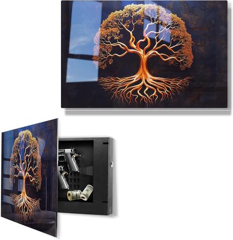 Biometric Hidden Gun Safe fits 2 pistols,Quick Access Hidden Gun Storage with Movable Bracket and Magazine,Wall Mount Gun Safe for Secure Firearm Storage with Fingerprint, Key Access(18.8 inch) in Kuwait