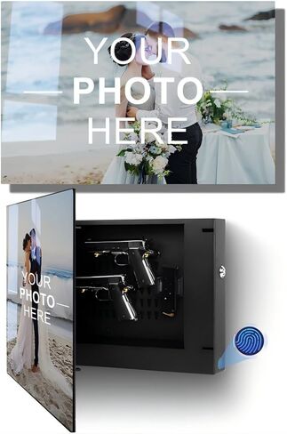 Biometric Hidden Gun Safe fits 2 pistols,Quick Access Hidden Gun Storage with Movable Bracket and Magazine,Wall Mount Gun Safe for Secure Firearm Storage with Fingerprint, Key Access(18.8 inch) in Kuwait
