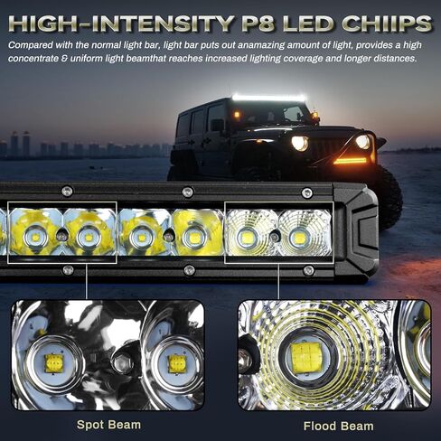 52in LED Light Bar, Single Row Flood Spot Beam Combo 12v Offroad Driving Light Fog Work Strip Lights Waterproof for Boat ATV Utv SUV Pickup 4x4 Truck Can Am X3 Light Roof Bumper in Saudi Arabia