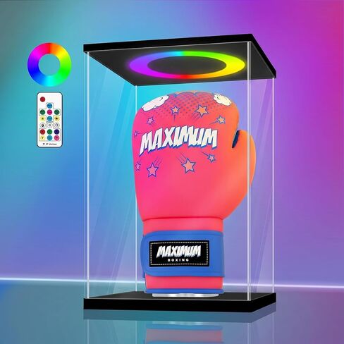 LANSCOERY Acrylic Display Case 9.8x7.9x15.8 in, 10mm Base, RGB Ring Light, 3mm Clear Panels, Front Door for Action Figures and Models in Saudi Arabia