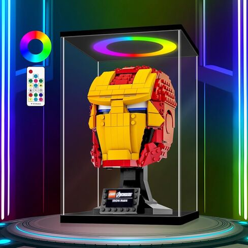 LANSCOERY Acrylic Display Case 9.8x7.9x15.8 in, 10mm Base, RGB Ring Light, 3mm Clear Panels, Front Door for Action Figures and Models in Saudi Arabia