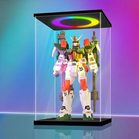 LANSCOERY Acrylic Display Case 9.8x7.9x15.8 in, 10mm Base, RGB Ring Light, 3mm Clear Panels, Front Door for Action Figures and Models in Saudi Arabia