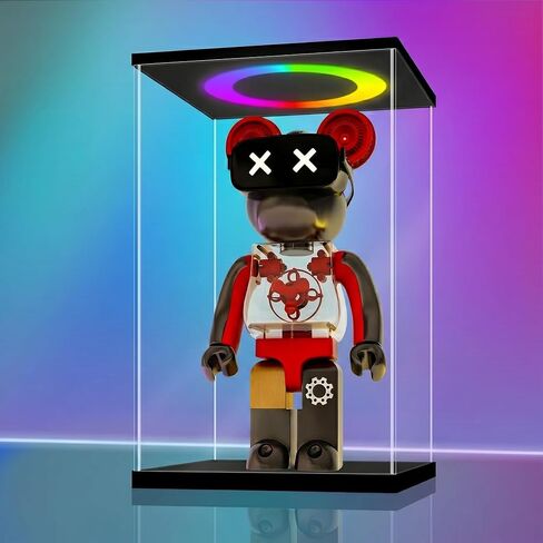 LANSCOERY Acrylic Display Case 9.8x7.9x15.8 in, 10mm Base, RGB Ring Light, 3mm Clear Panels, Front Door for Action Figures and Models in Saudi Arabia