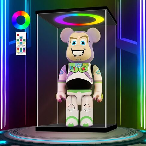 LANSCOERY Acrylic Display Case 9.8x7.9x15.8 in, 10mm Base, RGB Ring Light, 3mm Clear Panels, Front Door for Action Figures and Models in Saudi Arabia