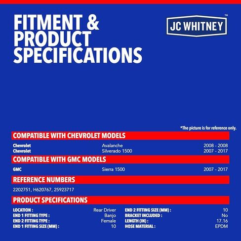JC Whitney JFBAJCWBHH00047 Brake Hydraulic Hose - Compatible with Chevrolet Silverado 1500 2007-2017, Avalanche 2008, GMC Sierra 1500 2007-2017 in Kuwait