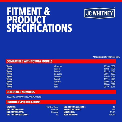 JC Whitney JFBAJCWBHH00375 Brake Hydraulic Hose - Compatible with Toyota Tacoma 05-19, 4Runner 96-02, Tundra 00-06, Sequoia 01-07, Paseo 92-99, Prius C 12-19, Tercel 91-99, Yaris 06-19 in Kuwait