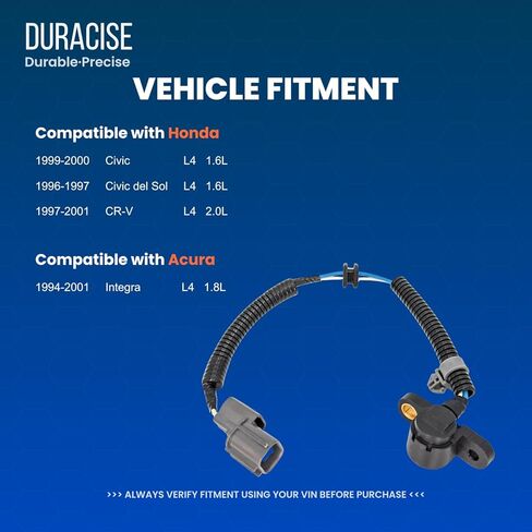 DURACISE Engine Crankshaft Position Sensor Compatible with 1999-2000 Honda Civic 1.6L, 1996-1997 Honda Civic del Sol 1.6L, 1997-2001 Honda CR-V 2.0L, 1994-2001 Acura Integra 1.8L, OEM #37500P72A01 in Kuwait