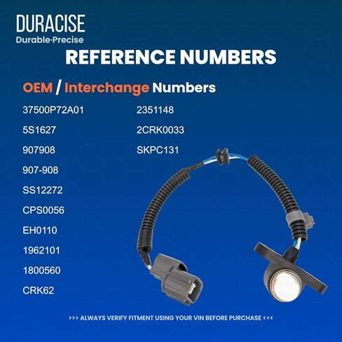 DURACISE Engine Crankshaft Position Sensor Compatible with 1999-2000 Honda Civic 1.6L, 1996-1997 Honda Civic del Sol 1.6L, 1997-2001 Honda CR-V 2.0L, 1994-2001 Acura Integra 1.8L, OEM #37500P72A01 in Kuwait