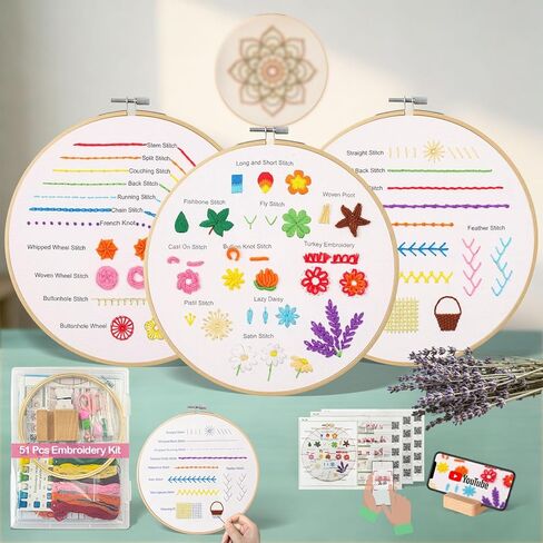 CLRDIVA First Embroidery Kit for Beginners: Pre-Printed Needlepoint Starter Kits with Complete Tools & Step-By-Step Videos Guide - Zero Stress to Learn 31 Stitches - Adults Relaxing DIY Craft Hobby in Saudi Arabia