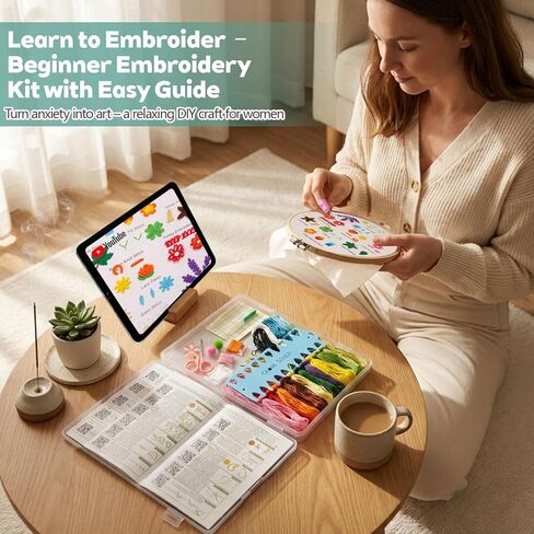 CLRDIVA First Embroidery Kit for Beginners: Pre-Printed Needlepoint Starter Kits with Complete Tools & Step-By-Step Videos Guide - Zero Stress to Learn 31 Stitches - Adults Relaxing DIY Craft Hobby in Saudi Arabia