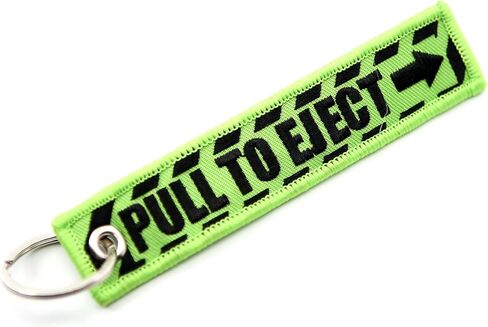 PULL TO EJECT Key Chain - Lime Green/black embroidered letters - Keychain Jet Tag (1) in Kuwait