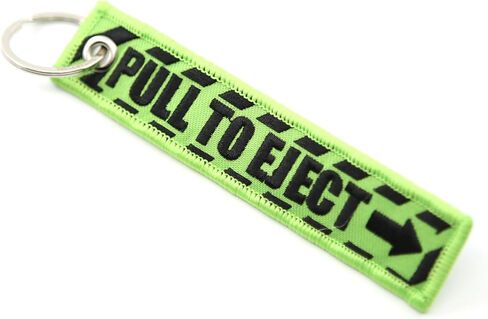 PULL TO EJECT Key Chain - Lime Green/black embroidered letters - Keychain Jet Tag (1) in Kuwait
