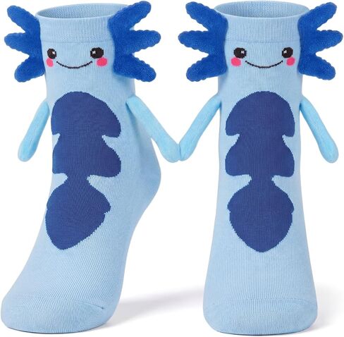 Funny Animal Axolotl Socks for Women Novelty Magnetic Hand Holding Crazy Socks for Kids Girls Crazy Sock Day Gifts in Saudi Arabia