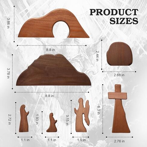 The Empty Tomb Easter Scene Set - 7-Piece, Christian Cross Decorations, Decorations Religious Jesus Tomb Easter Kit Display for The Home, Tabletop, Office - Wooden (Warm-Brown) in Saudi Arabia