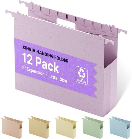 XINGIA Plastic Hanging File Folders, Letter Size with 2'' Expansion, 12 Pack Expandable Hanging Folders with Tabs,Hanging File Folder Organizers for Office School Home Filling Cabniet -Assorted Color in Saudi Arabia