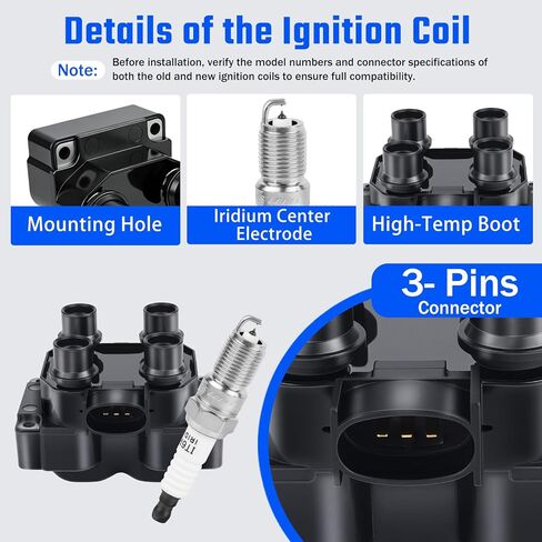 Set of 2 Ignition Coil and 8 Platinum Spark Plug with Wire Set Compatible with Ford 1997 1998 1999 F-150 F-250 Expedition Crown Victoria Grand Marquis Town Car 4.6L V8 Replacement for FD487 in Saudi Arabia