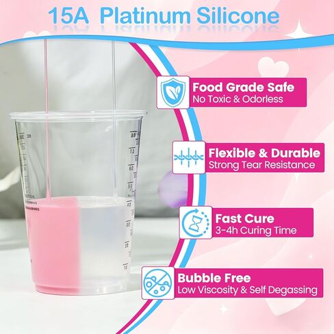 Silicone Mold Making Kit 68oz, 15A Platinum Cure Silicone Rubber, Liquid Silicone for Mold Casting of Resin/Soap/Candle/Wax/Concrete/Clay, Pink in Saudi Arabia