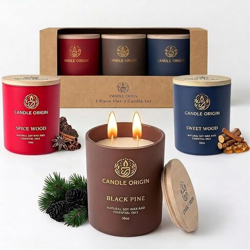 Candles for Men – Set of 3 10oz Scented Candle Gift Sets for Men – Luxury Mens Candle Gift Set Aromatherapy Candle with Elegant Packaging – Strong Scented Natural Ingredients Men Candles in Saudi Arabia