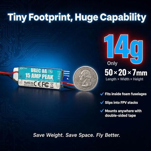 ZTW UBEC 8A G2 External BEC 2-8S LiPo (7-34V) 15A Peak Adjustable Output 5.0V/6.0V/7.4V/8.4V for RC Airplane Helicopter FPV Car Boat in Saudi Arabia