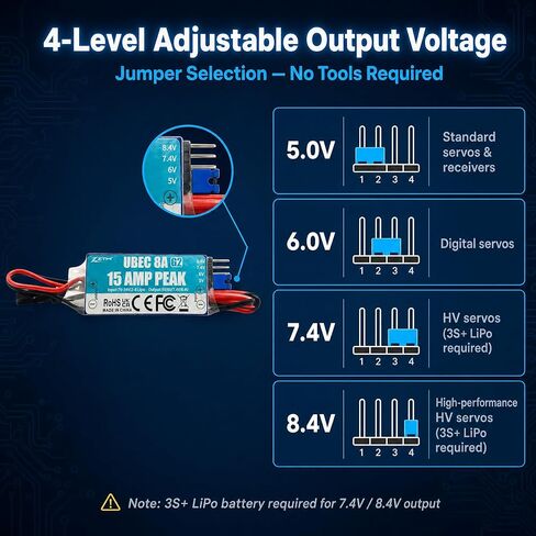 ZTW UBEC 8A G2 External BEC 2-8S LiPo (7-34V) 15A Peak Adjustable Output 5.0V/6.0V/7.4V/8.4V for RC Airplane Helicopter FPV Car Boat in Saudi Arabia