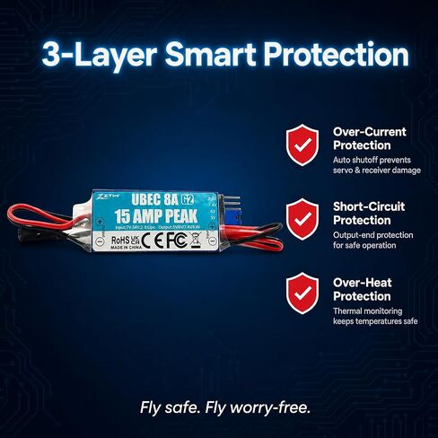 ZTW UBEC 8A G2 External BEC 2-8S LiPo (7-34V) 15A Peak Adjustable Output 5.0V/6.0V/7.4V/8.4V for RC Airplane Helicopter FPV Car Boat in Saudi Arabia