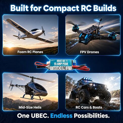 ZTW UBEC 8A G2 External BEC 2-8S LiPo (7-34V) 15A Peak Adjustable Output 5.0V/6.0V/7.4V/8.4V for RC Airplane Helicopter FPV Car Boat in Saudi Arabia