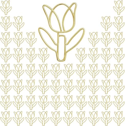 60Pcs Gold Cute Flower Shaped Paper Clips, Tulip Shaped Shape Paper Clips, Floral Shape Papers Clips, Funny Cutes Paperclips Bookmarks for Office Supplies Desk File Organization Wedding Decoration in Kuwait
