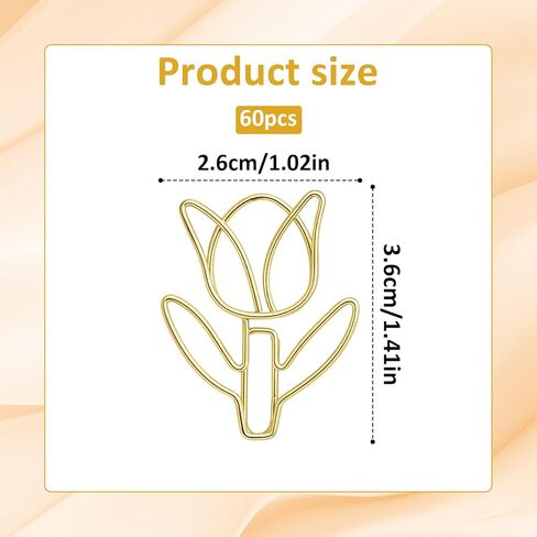 60Pcs Gold Cute Flower Shaped Paper Clips, Tulip Shaped Shape Paper Clips, Floral Shape Papers Clips, Funny Cutes Paperclips Bookmarks for Office Supplies Desk File Organization Wedding Decoration in Kuwait