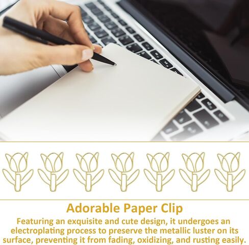 60Pcs Gold Cute Flower Shaped Paper Clips, Tulip Shaped Shape Paper Clips, Floral Shape Papers Clips, Funny Cutes Paperclips Bookmarks for Office Supplies Desk File Organization Wedding Decoration in Kuwait