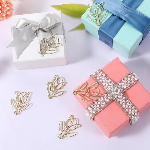 60Pcs Gold Cute Flower Shaped Paper Clips, Tulip Shaped Shape Paper Clips, Floral Shape Papers Clips, Funny Cutes Paperclips Bookmarks for Office Supplies Desk File Organization Wedding Decoration in Kuwait