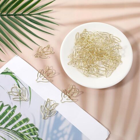 60Pcs Gold Cute Flower Shaped Paper Clips, Tulip Shaped Shape Paper Clips, Floral Shape Papers Clips, Funny Cutes Paperclips Bookmarks for Office Supplies Desk File Organization Wedding Decoration in Kuwait