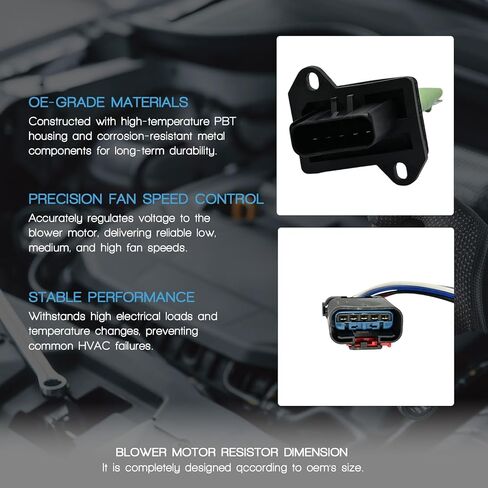 HVAC Blower Motor Resistor with Wire Harness Compatible with Dodge Dakota 2005-2012 Replacement for Mitsubishi Raider 2006-2009 Relpace 5161067AA in Kuwait