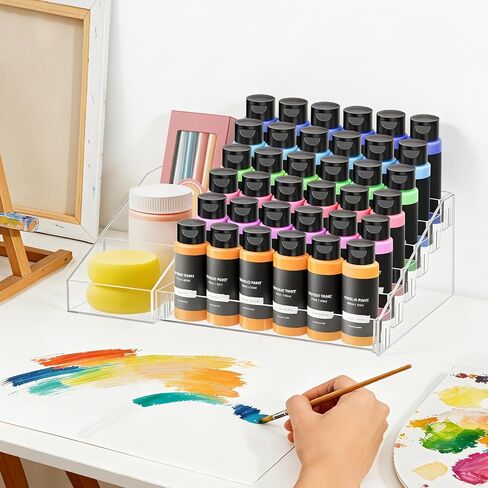 HBlife Acrylic Paint Organizer and 6 Tier Storage Rack Holder with Adjustable Side Storage, Clear Paint Station for Craft, Miniature Painting and Art Storage in Kuwait