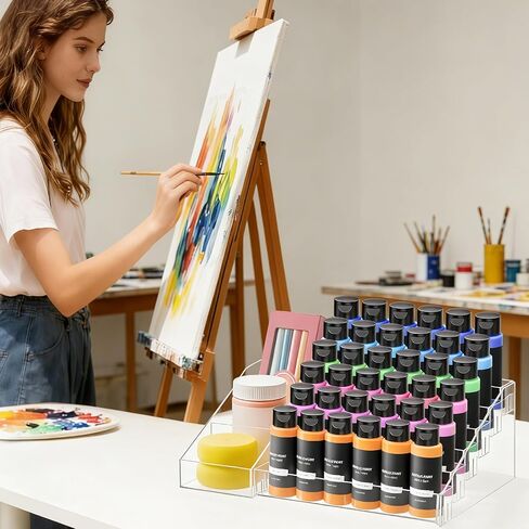 HBlife Acrylic Paint Organizer and 6 Tier Storage Rack Holder with Adjustable Side Storage, Clear Paint Station for Craft, Miniature Painting and Art Storage in Kuwait